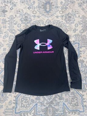 Under Armour Black Long Sleeve Shirt with Pink & Blue Tie-Dye Logo